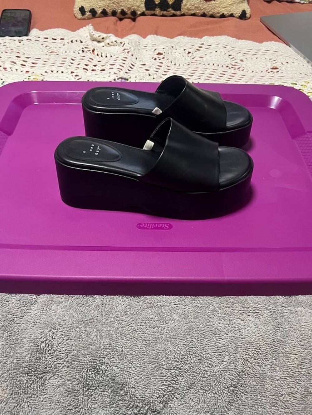 Y2K Chunky Black Platform Slide Sandals 90s Grunge Size 8